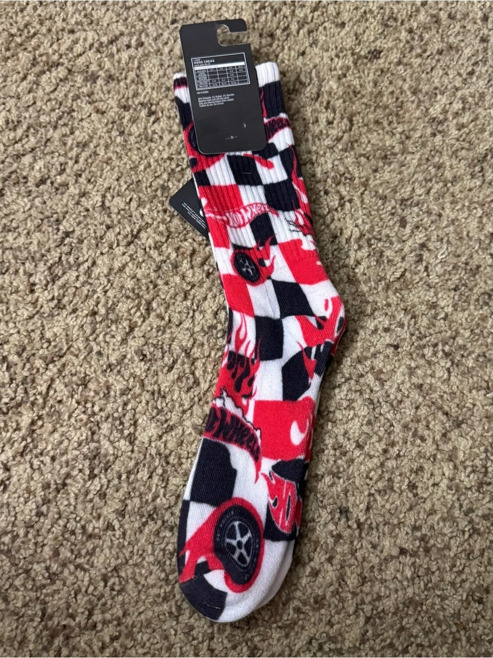 Hot Topic Hot Wheels Red, Black & White Checkered Flame Crew Socks
